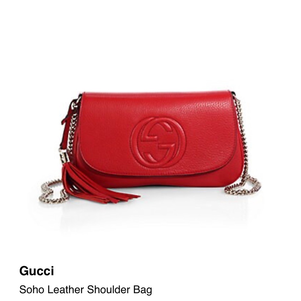 Gucci Soho Interlocking GG Red Leather Chain Flap Shoulder Bag Handbag